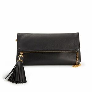 Michael Kors Elegant Black Leather Clutch bag purse w shoulder chain